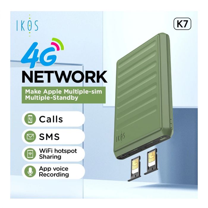 iKOS K7 Share Call/SMS/Data Dual Sim Adapter For iphone/ipad/ipod