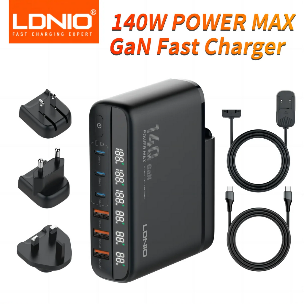 LDNIO 140W Gan 6 Port USB +Type C PD Desktop Fast Charger With LED Display