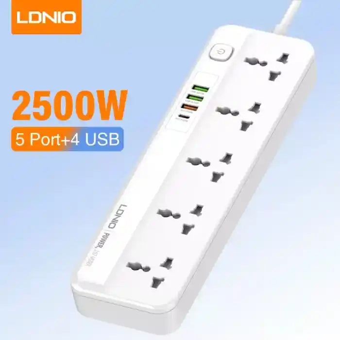 LDNIO Power Strip With 4 USB Extension Socket Plug 5 AC Outlet USB and Type C