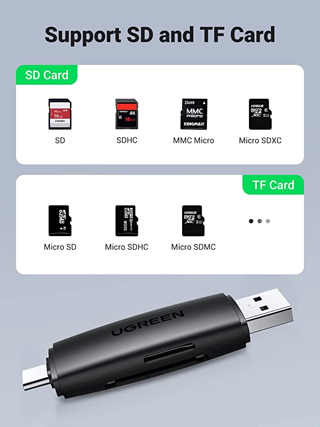 UGREEN USB-C + USB-A TO SD TF 2-in-1 3.0 OTG Card Reader