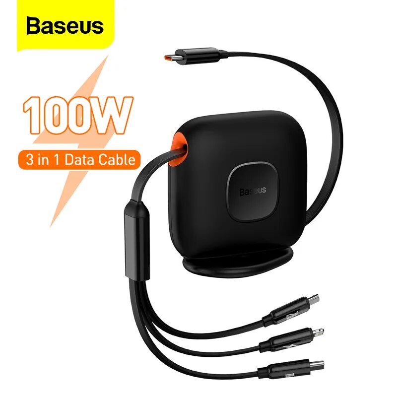 Baseus Retractable 100W 3-in-1 Fast Charging Cable Desktop Organizer 1.7m