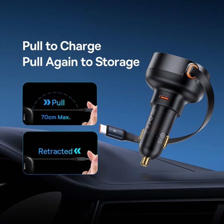 Baseus 60W 2 in 1 Retractable Type-C Cable Car Charger