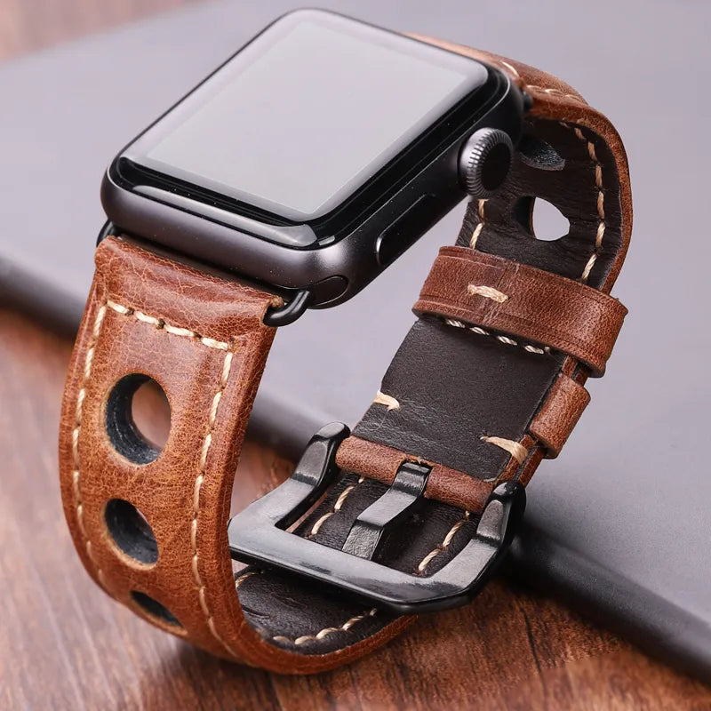 Rally Retro Handmade Leather Strap For Apple Watch
