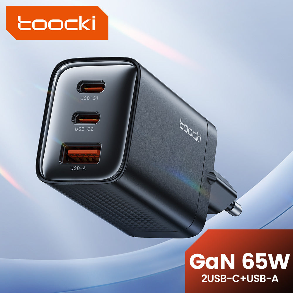 Toocki GaN 65W Fast Charger (2 USB-C + 1 USB-A) PD 3.0 & QC 3.0