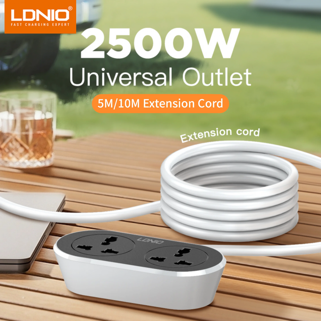 LDNIO 2500W Universal 2 Outlet 5M Extension Cord