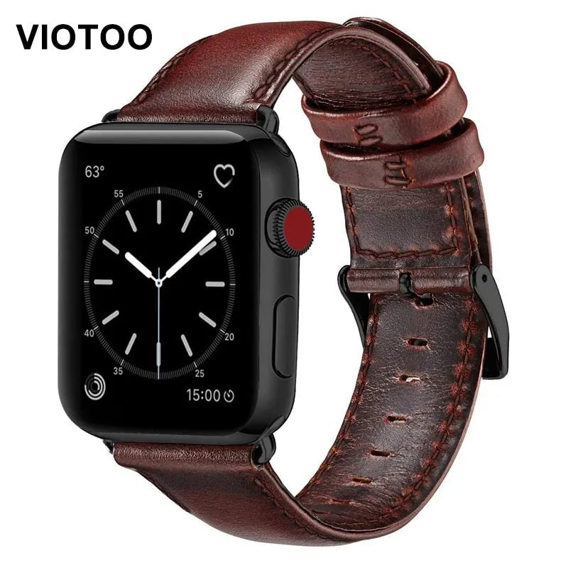 Red Brown Two Tone Genuine Leather strap For Apple Watch