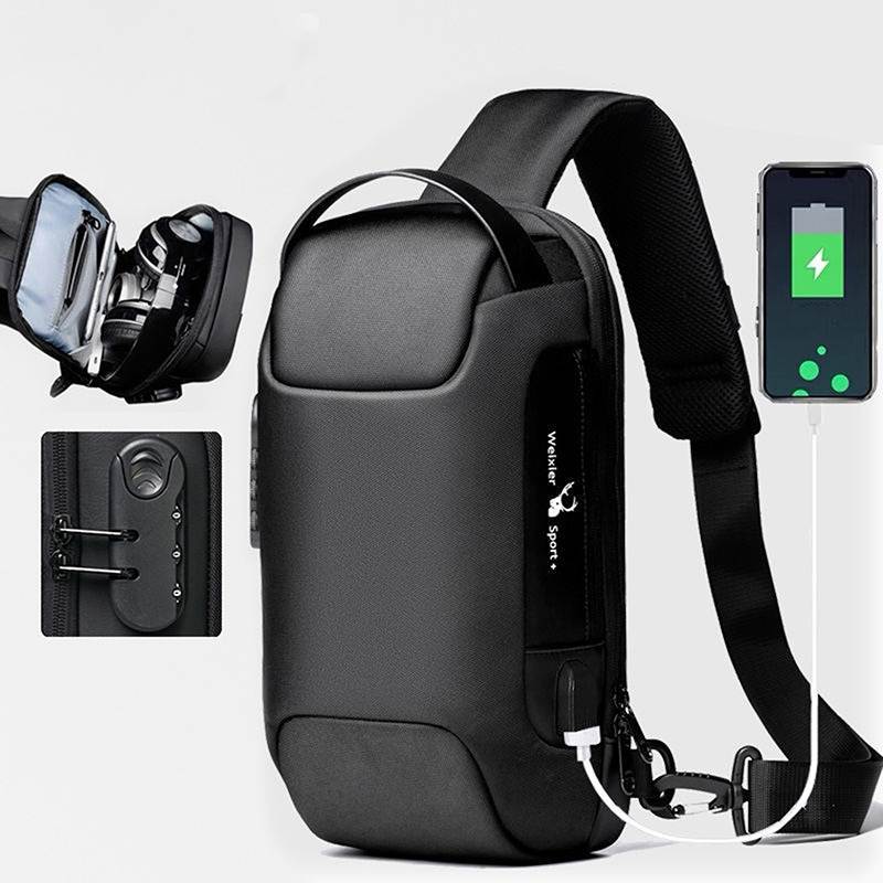 Fashion Crossbody Bag For Men Waterproof USB Multifunction Anti-Theft