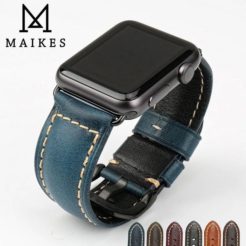 Vintage Green Blue Two Tone Genuine Leather strap For Apple Watch