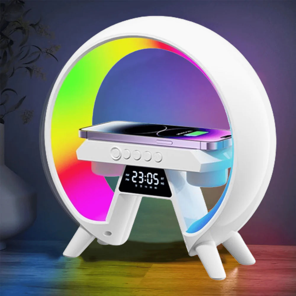 Multi In One 15W Wireless Charging Bluetooth Speaker With LED Display RGB Light