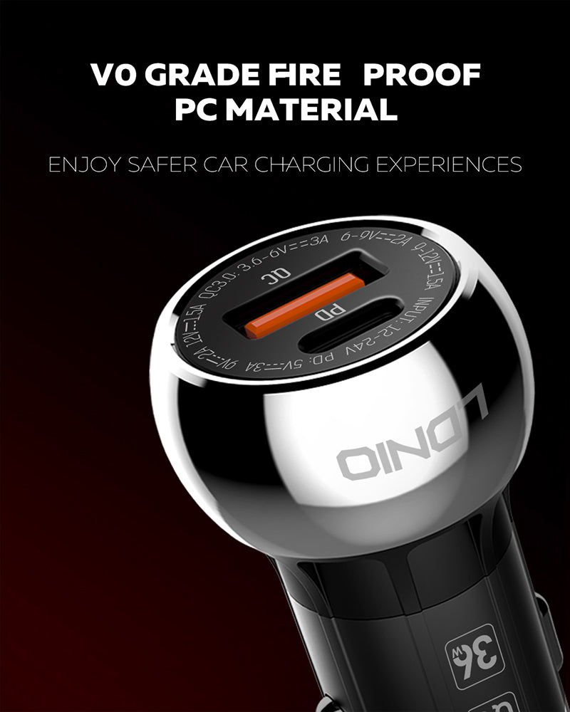 LDNIO 38W PD 3.0 USB & Type-C Car Charger