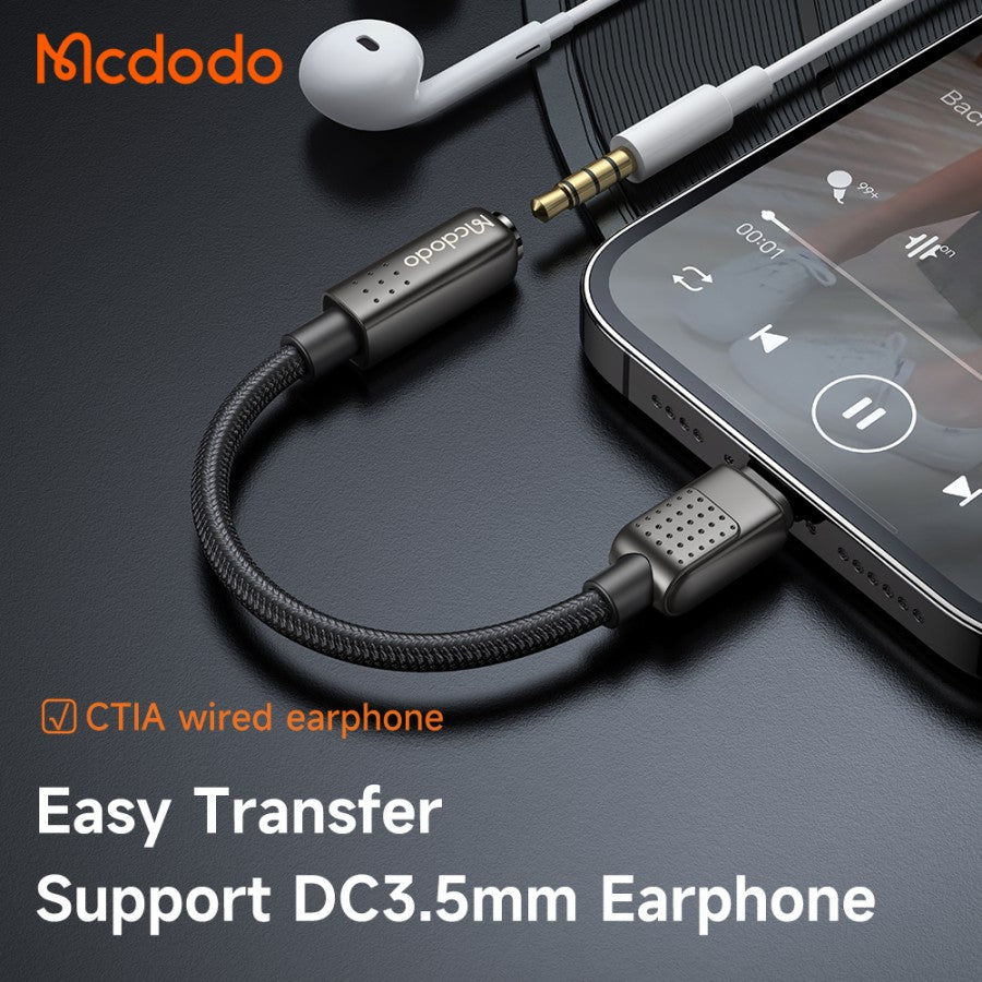 thumbnail image 2 of Mcdodo USB-C To 3.5mm Audio Adapter With DAC - Braided Nylon Cable, 11cm - Grey/Orange 2 of 6
