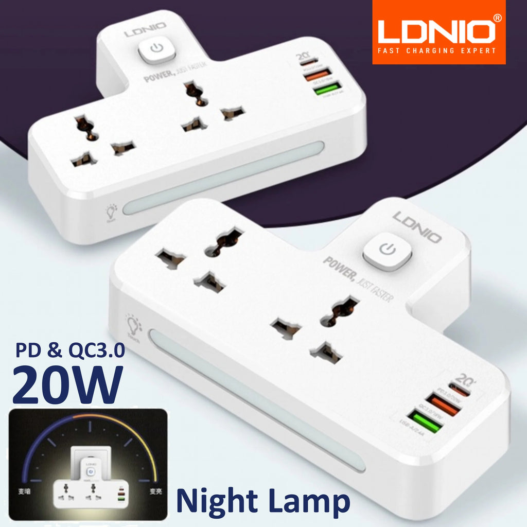 LDNIO Power Strip 3 USB 2 Outlet Socket PD & QC 3.0