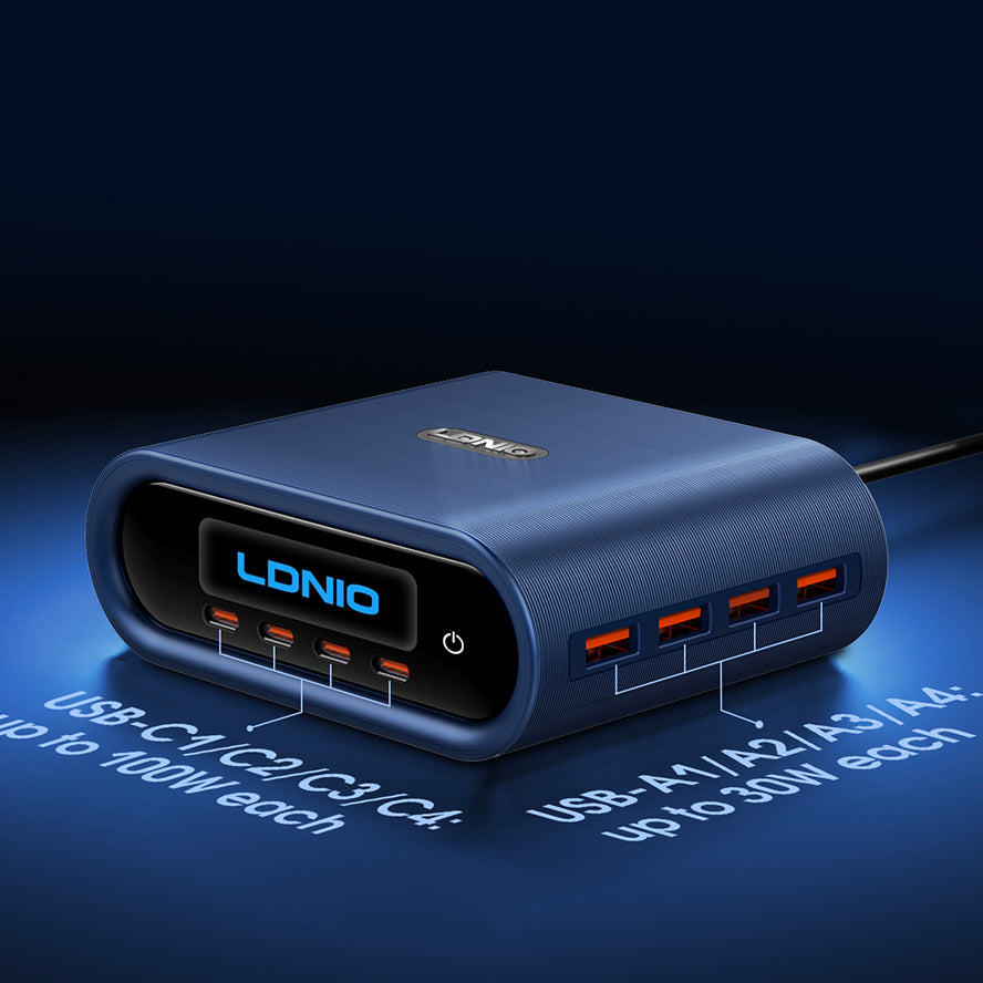 LDNIO Multi Port GaN 100W Desktop Charger 4A Real-Time Wattage Display Power Adapter