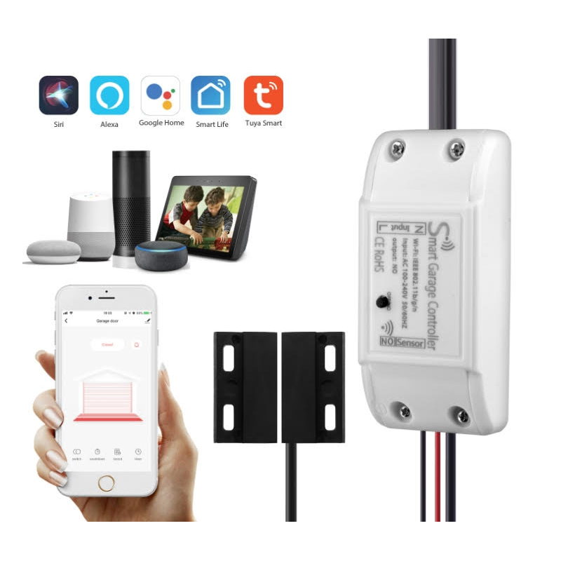 Smart Tuya WiFi Garage Door Opener Remote Controller, App Control, Compatible with Alexa, Google Assistant