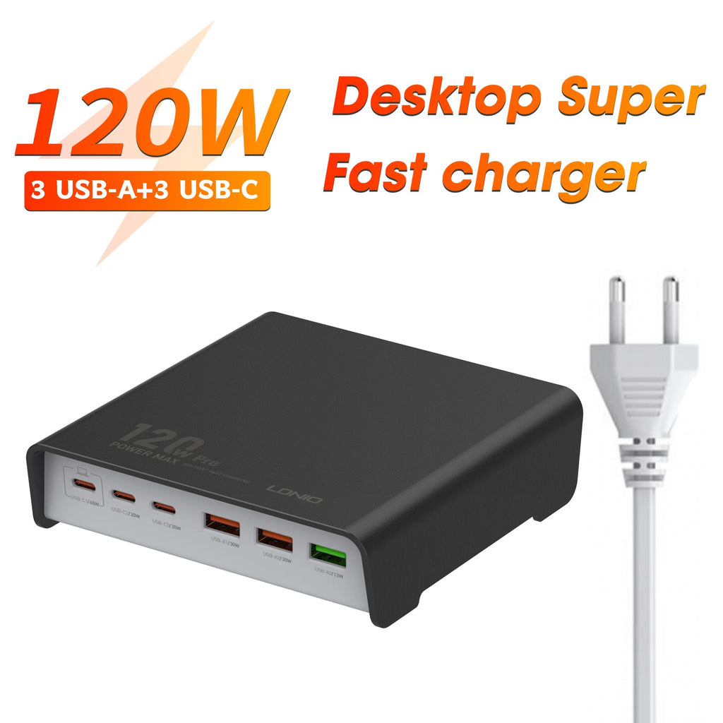 LDNIO 120W Multi Port USB +Type C PD Desktop Fast Charger