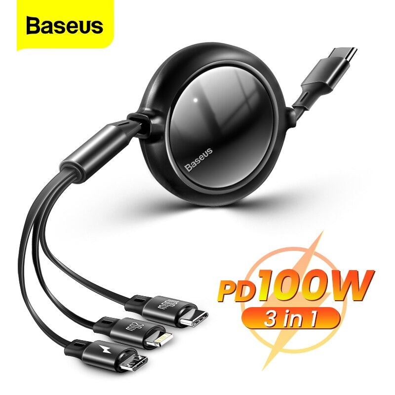 Baseus Retractable 100W 3 in 1 USB C Cable