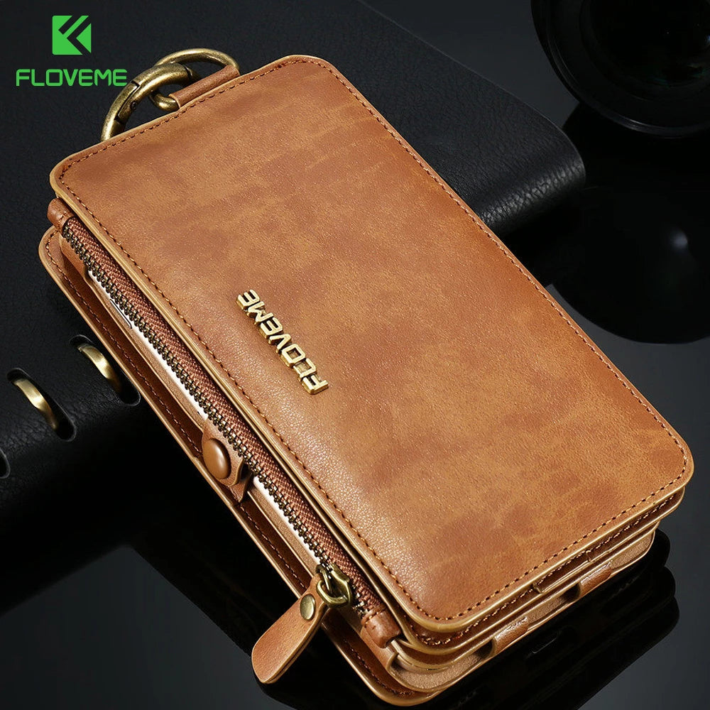 Floveme Brown Luxury Leather Phone Bag Case - Phonetive.pk