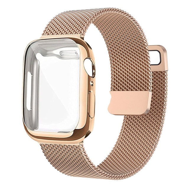 Rose Gold Milanese Stainless Steel Band with Case for Apple Watch