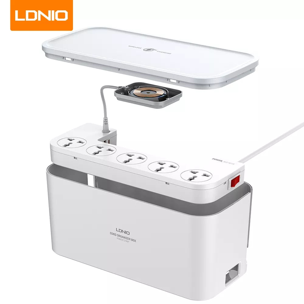 LDNIO Cable Management Box 2500W Power Extension with Wireless Charging