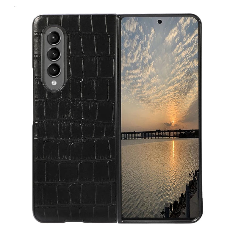 Black Crocodile Texture Case for Samsung Z Fold 3 - Phonetive.pk