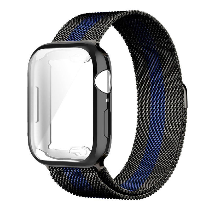 Black Blue Milanese Stainless Steel Strap with Case for Apple Watch