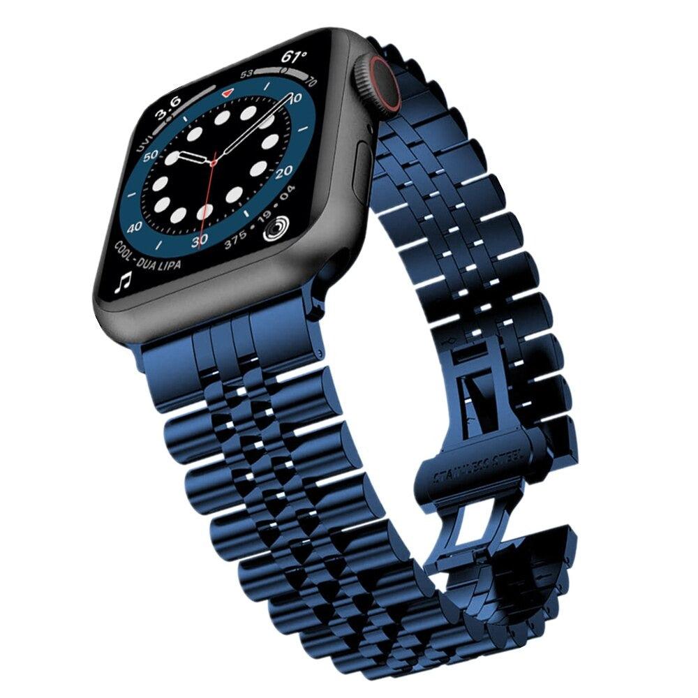 Sapphire Blue Stainless Steel Business Style Strap for Apple Watch - Phonetive.pk
