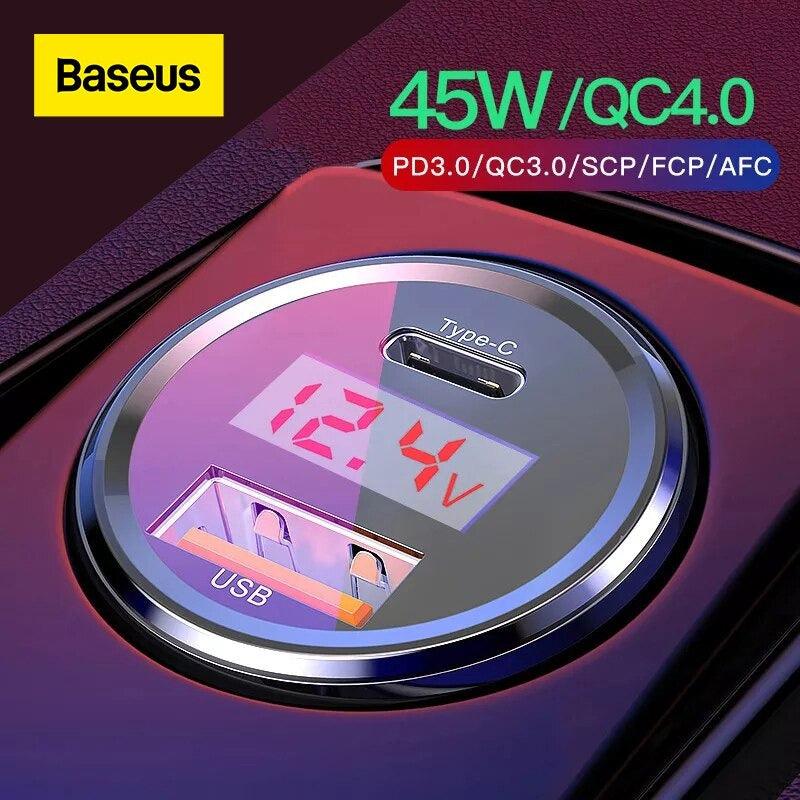 Baseus 45W QC 4.0 3.0 USB and Type-C PD Car Charger - Phonetive.pk
