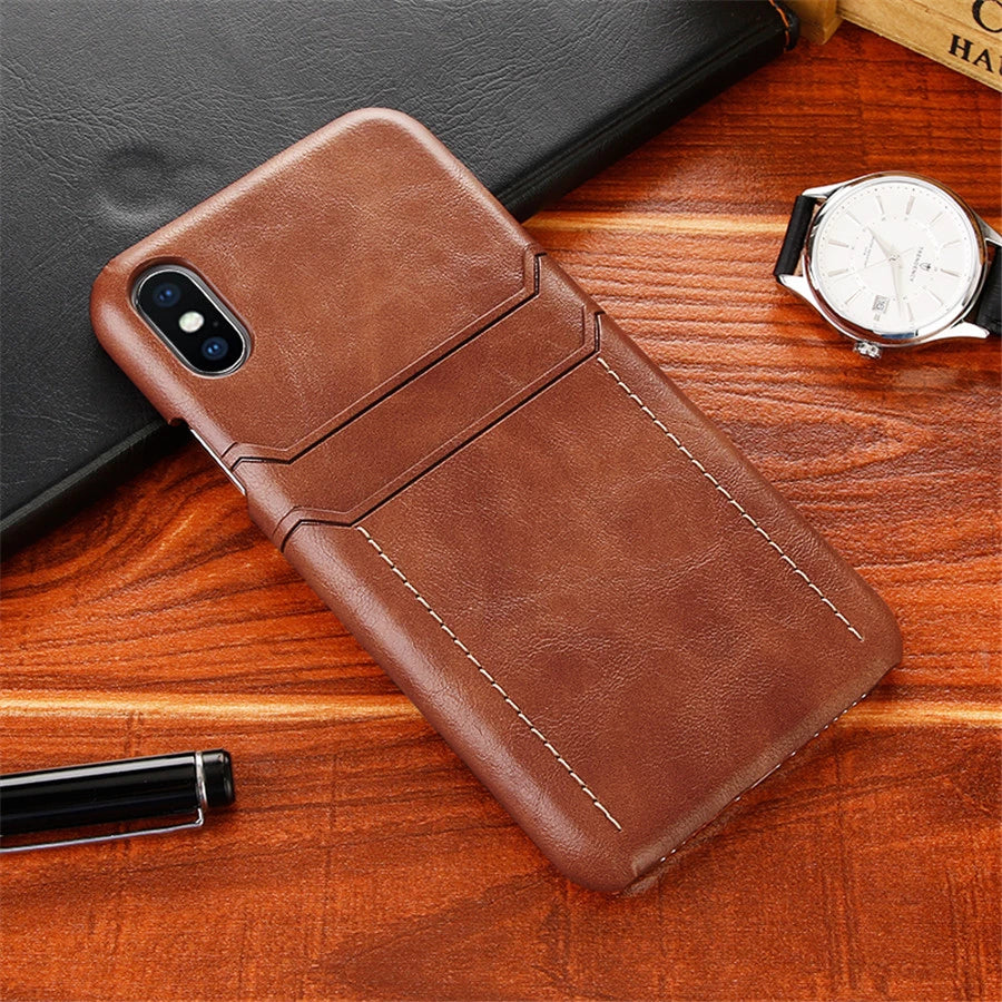 Brown Luxury Leather Slim Back Card Holder Case for iPhone - Phonetive.pk
