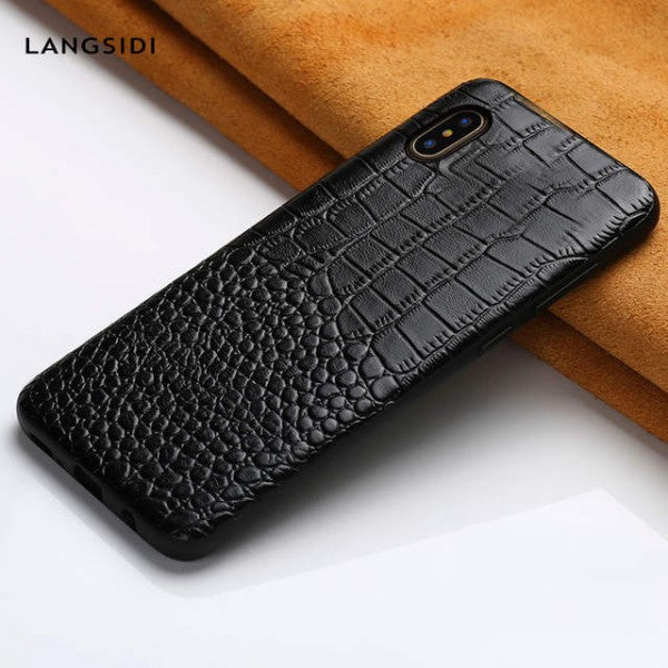 Black Texture Genuine Leather Cases for iPhone