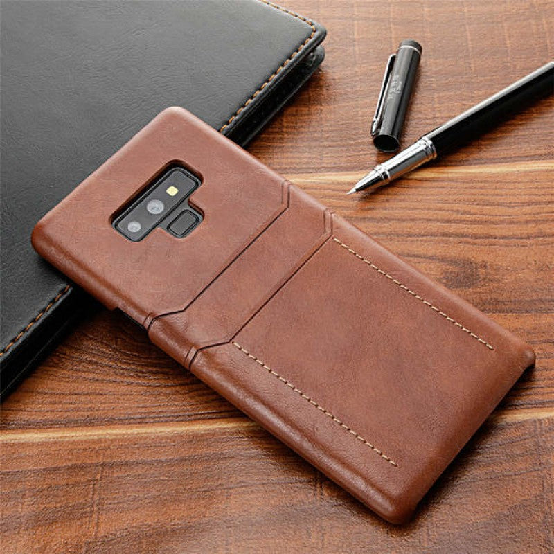 Brown Luxury Leather Slim Back Card Holder Case for Samsung